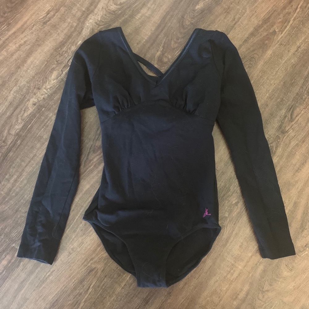 Long Sleeve Black Dance Leotard with Silver, M